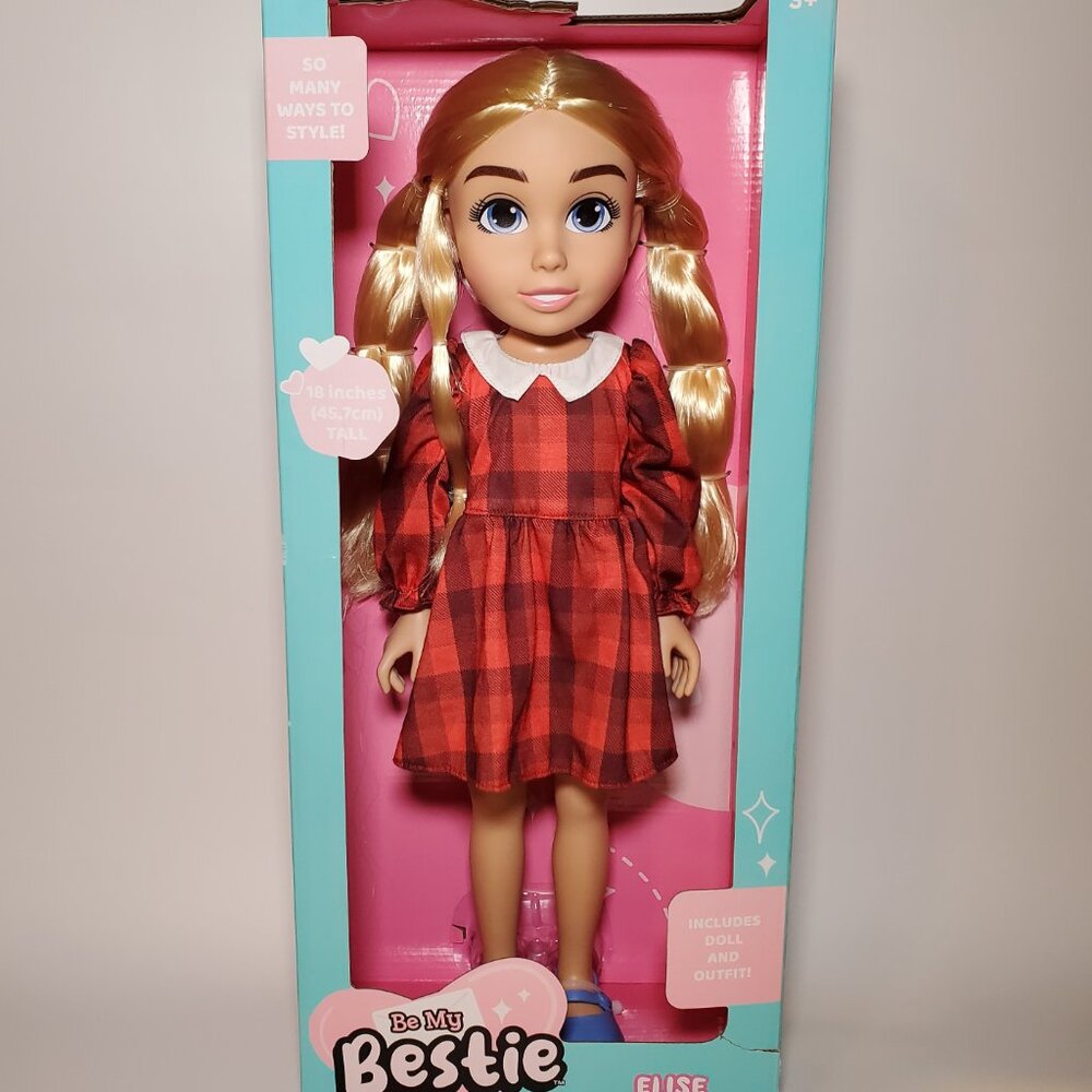 Be My Bestie "Elise" 18" Doll in Red Gingham Dress Blue Eyes NEW IN BOX